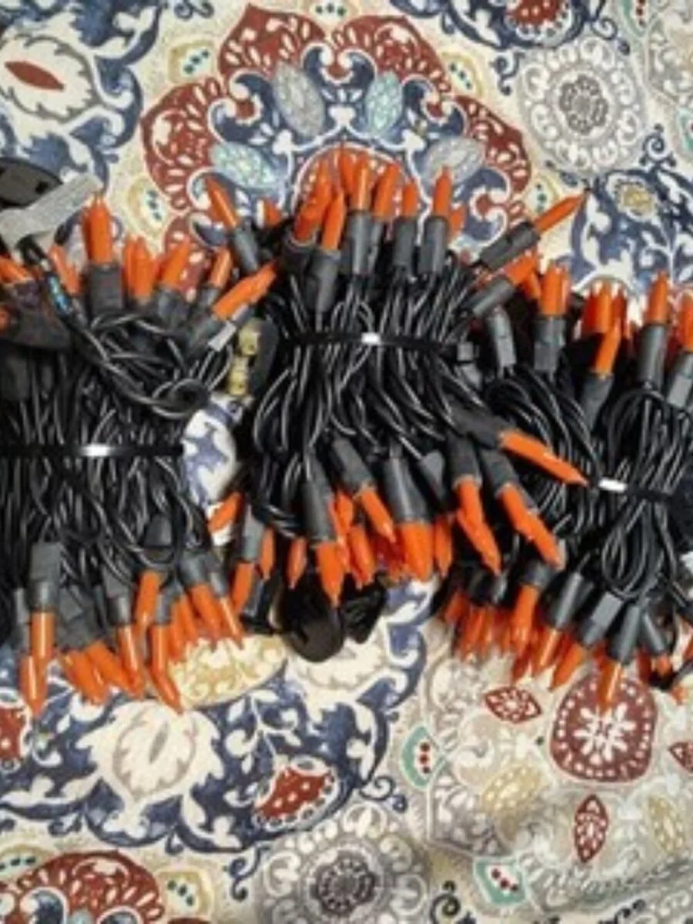 Halloween Lights, Set Of 4, Black Wire, Orange Bulbs, 15ft, Incandescent